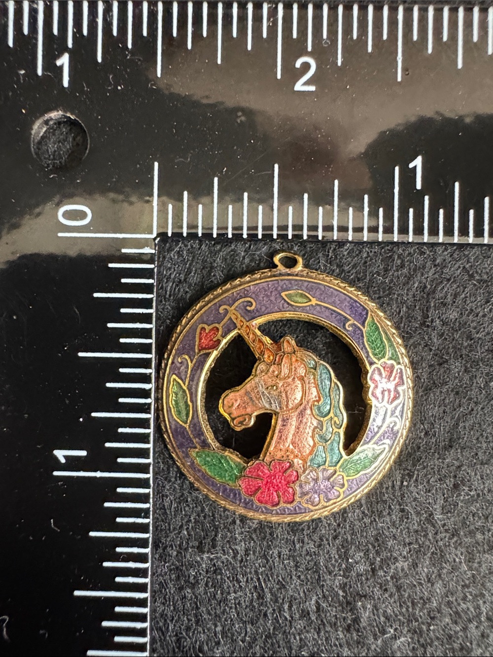 VTG SPI Cloisonne Enamel Unicorn Pendant Brass 1980s Mythical Boho - Picture 3 of 3